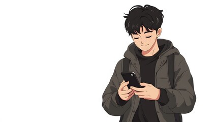 Young man using smartphone, casual style.