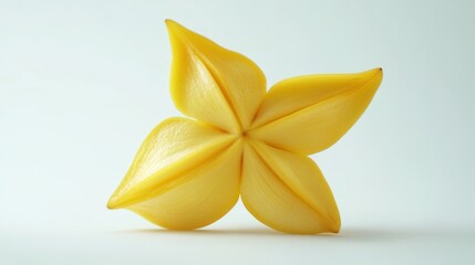 A vibrant yellow flower resembles a star fruit, showcasing its unique shape and bright color, attracting attention in its natural environment.