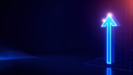 Holographic Blue Upward Arrow Concept for Market Trends, Business Growth, and Success with Text-Friendly Layout