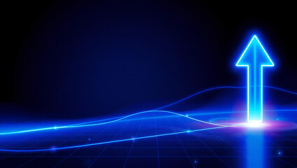 Holographic Blue Upward Arrow Concept for Market Trends, Business Growth, and Success with Text-Friendly Layout