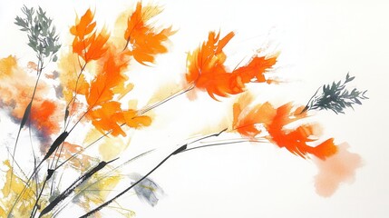 A vibrant painting featuring a vase filled with striking orange flowers, showcasing the beauty of nature and artistic expression.