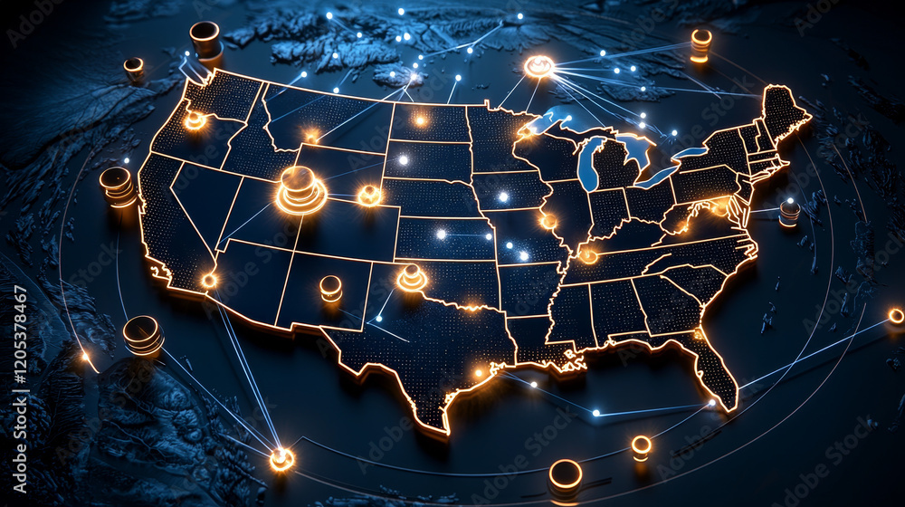 Poster data connectivity and network infrastructure united states digital map visualization technology aeri