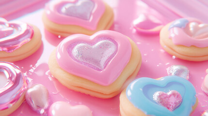 Fototapeta premium Savor the Delicious Cupcakes, adorned with Pink Frosting and Heart Decorations for joy