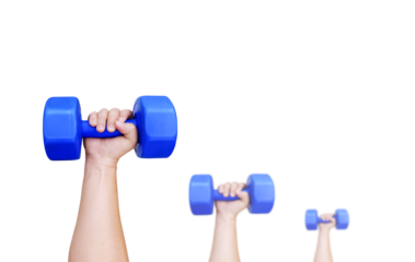 Man's hand holding a blue dumbbell PNG transparent.