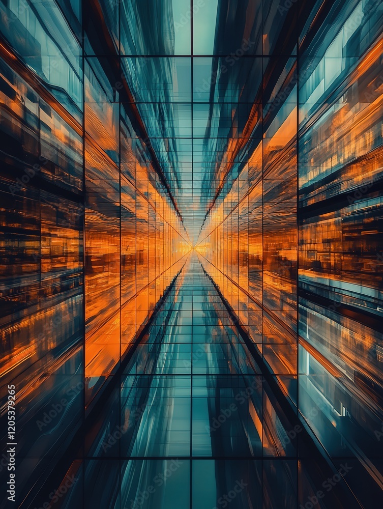 Poster captures the mirrored surfaces of architecture bending light into mesmerizing patterns of distortion