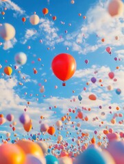 Fototapeta premium balloon festival, with a lone red balloon standing out against a vivid sky full of playful shapes