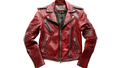 Red leather jacket on transparent background
