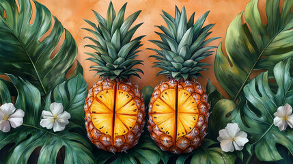 Fototapeta premium Tropical Pineapple Botanical Pattern