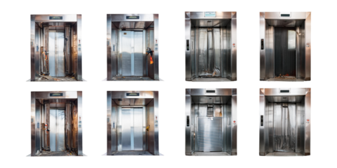 Comparison of Various Elevator Interiors, set collection, mega bundle, isolated on transparent background