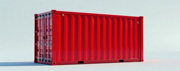 Bright red shipping container, pristine condition, container, illustration