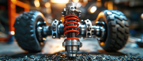 Obraz premium Red Coil Spring Shock Absorber on Vehicle Suspension
