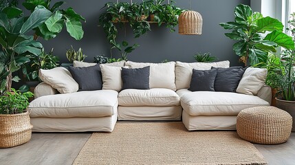 Lush Greenery Enhances Modern Living Room Decor