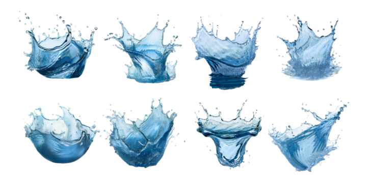 Water splash, vfx game cartoon video effects set, png collection isolated on transparent background