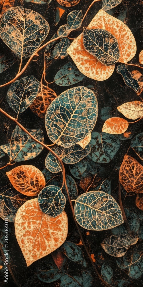 Aufkleber variegated betel leaf bush intricate patterns, the interplay of light and shadow adding depth to the