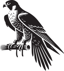 Black Color Peregrine Falcon Silhouette Vector Illustration, Solid White Background. minimal vector design