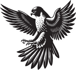 Black Color Peregrine Falcon Silhouette Vector Illustration, Solid White Background. minimal vector design