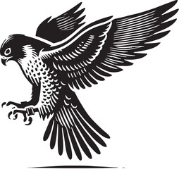 Black Color Peregrine Falcon Silhouette Vector Illustration, Solid White Background. minimal vector design