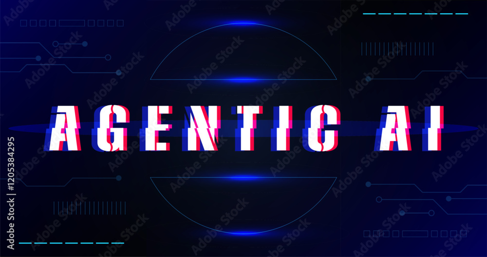 Poster agentic ai futuristic text design on a dark blue background with a futuristic vector design.