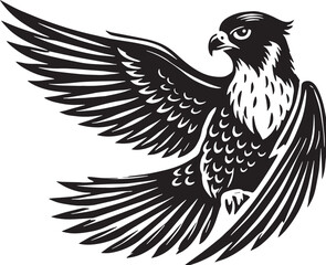 Black Color Peregrine Falcon Silhouette Vector Illustration, Solid White Background. minimal vector design
