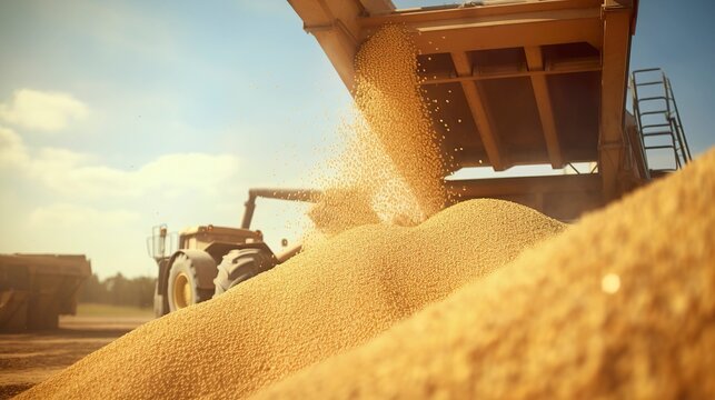 A photo of a grain bagger bagging harvested grain.