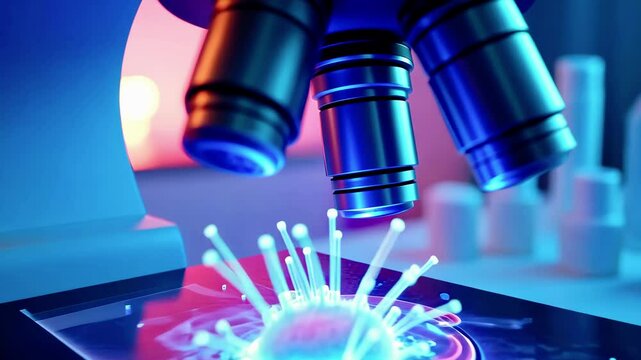 A colorful microscope focusing on a glowing sample, symbolizing scientific exploration.