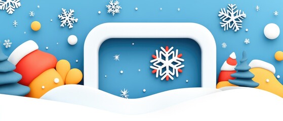 Festive Winter Scene With Snowflakes And Trees