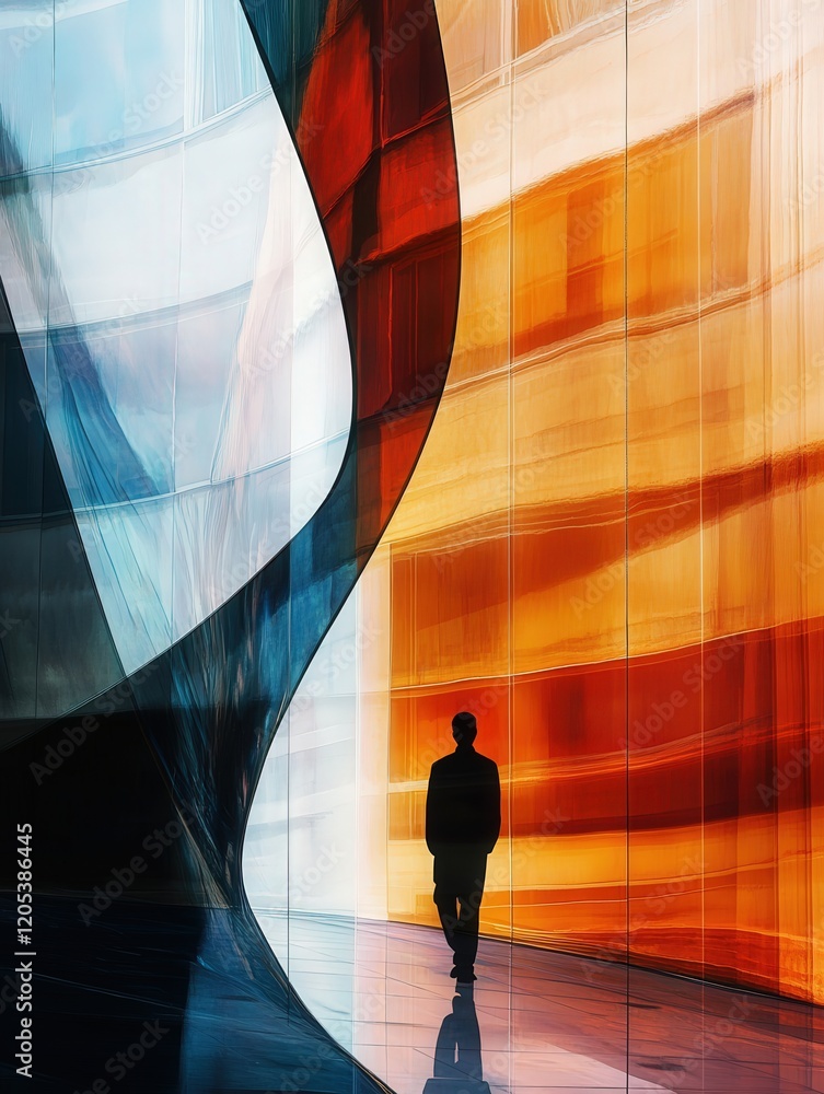 Poster high-resolution abstract figure transforms a modern architectural facade into a dynamic interplay of
