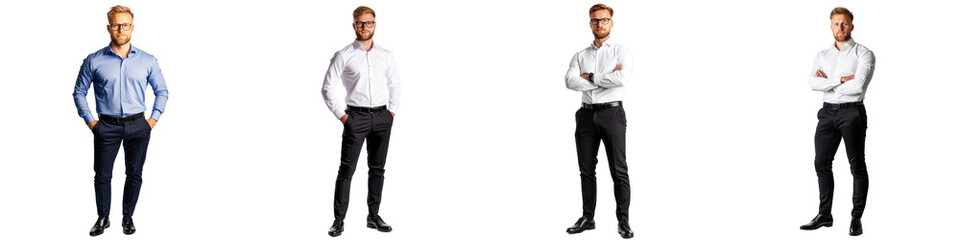 Naklejka premium Professional Man in Stitched Poses from Casual to Formal Attire