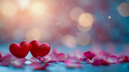 Sweet red hearts amidst vibrant rose petals create a romantic atmosphere for special occasions