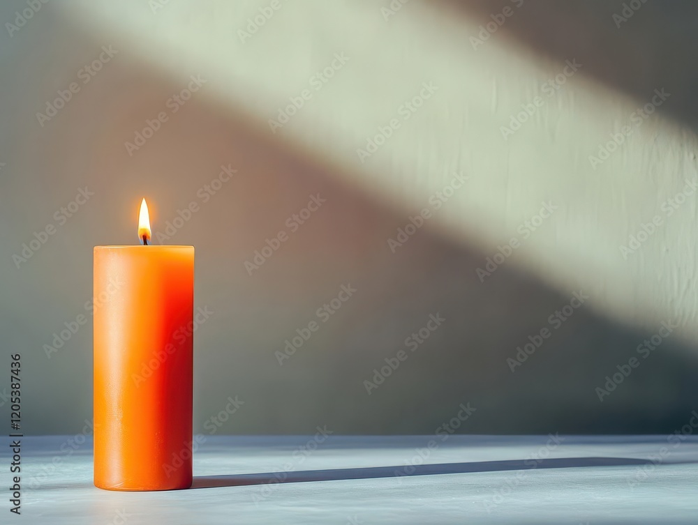Aufkleber A solitary candle flickering softly on a rustic wooden table casting warm light and creating an intimate atmosphere perfect for peaceful reflection