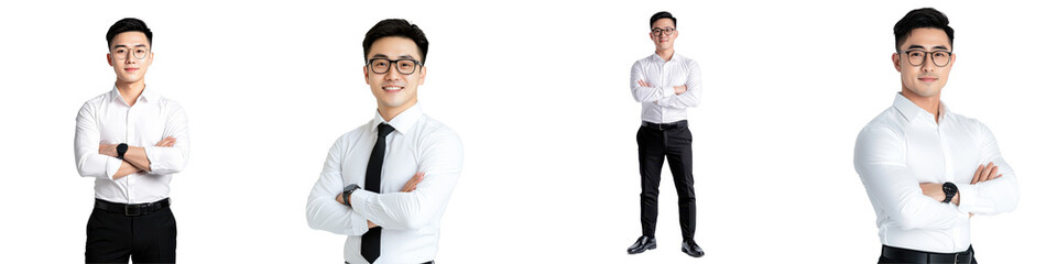 Professional Man in White Shirt Posed in Different Stances for Portraits