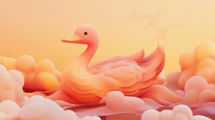 Obraz premium Duck-shaped 2025 typography with warm-tone clouds, blending smooth organic shapes and subtle gradients for a cozy aesthetic