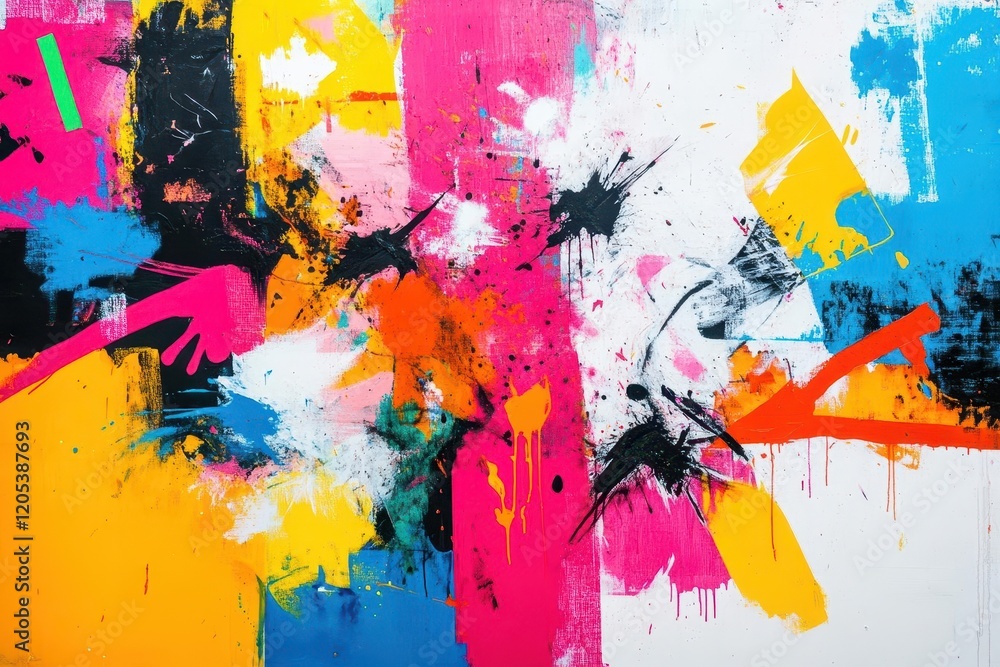 Aufkleber Vibrant Abstract Painting Showcasing a Dynamic Burst of Colorful Paint Splatters Creating a Lively and Energetic Atmosphere in Modern Art Style