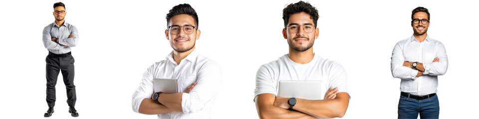 Four Confident Men Posing with Arms Crossed in Studio Setting