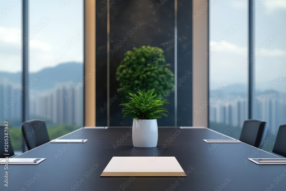 Poster a vibrant indoor scene featuring a stylish table adorned with a lush green plant in a simple elegant