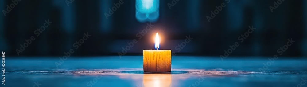 Aufkleber softly glowing candle illuminating a simple wooden table creating a cozy and inviting atmosphere per
