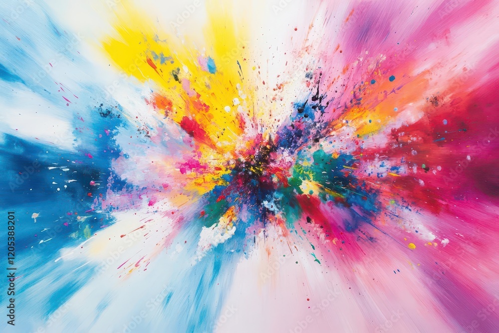 Aufkleber Vibrant Abstract Painting with Dynamic Colorful Paint Splatters Creating an Energetic and Expressive Artistic Composition Full of Life and Motion
