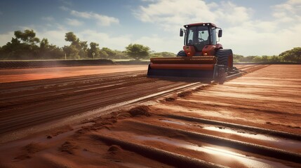 A photo of a land leveler smoothing and grading field