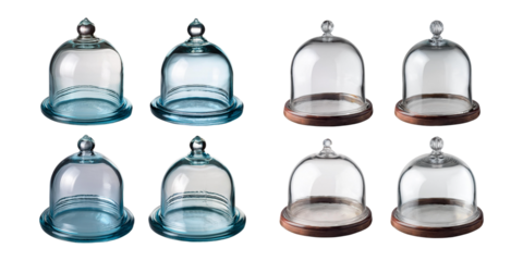 Glass Domes on Plates for Display and Decoration, set collection, mega bundle, isolated on transparent background