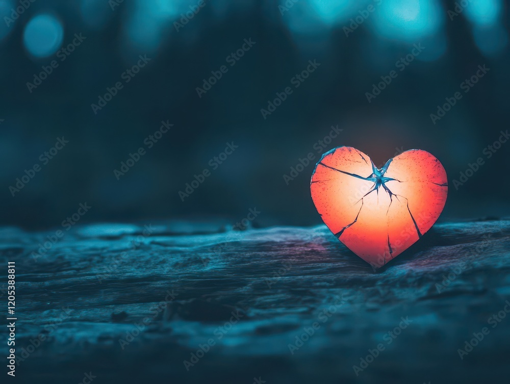 Poster Symbolic Representation of Heartbreak Featuring a Fractured Heart Design with Emotional Depth and Artistic Expression of Love and Loss in a Creative Format