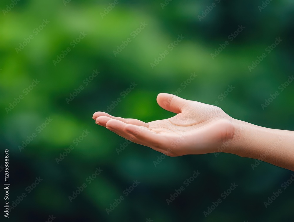 Aufkleber A Delicate Hand Grasping a Small Object Surrounded by Lush Greenery Creating a Vibrant and Intimate Connection with Nature and Life's Simple Joys