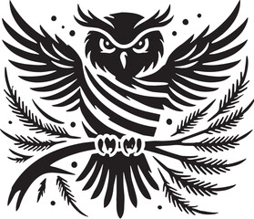 Black Color Snowy Owl Silhouette Vector Illustration, Solid White Background. minimal vector design