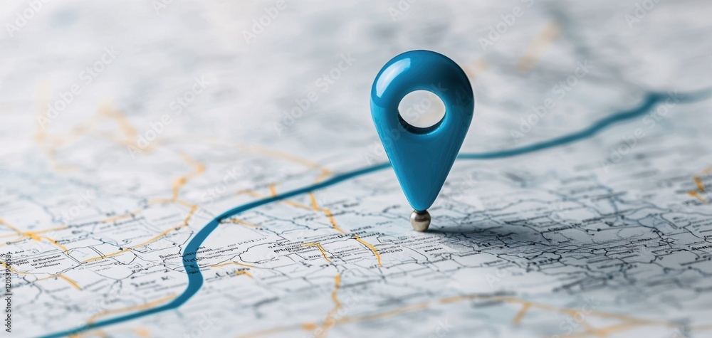 Poster exploring navigation techniques with map and pin in urban landscape digital art aerial perspective