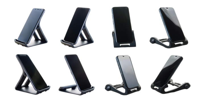Versatile Mobile Phone Stands in Various Angles, mega bundle, isolated on a transparent background.