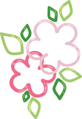 pink flower and green leaves bouquet flat design illustration for romance, wedding and spring seasonal.