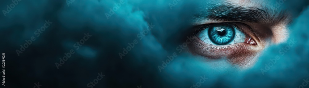 Aufkleber Close Up of a Striking Blue Eye with Intricate Details Highlighting the Unique Patterns and Colors Creating a Mysterious and Captivating Gaze