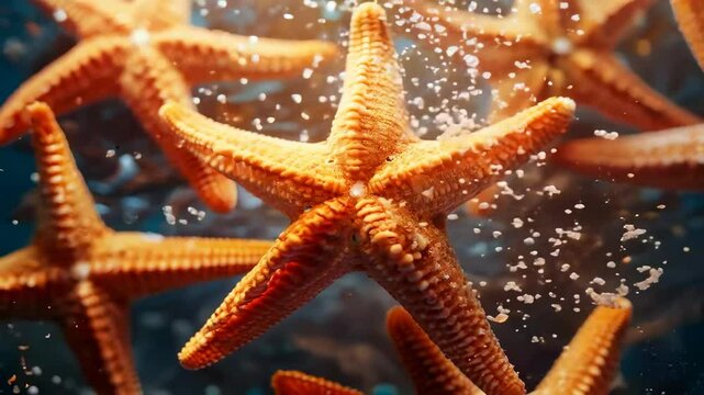 Vibrant orange starfish in a captivating underwater scene