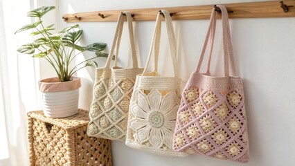 three knitted bags