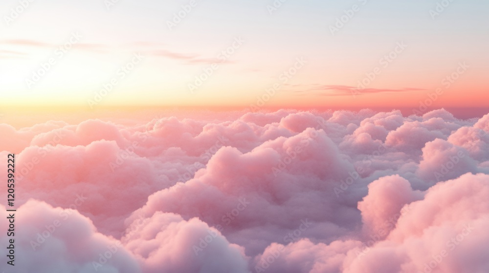 Sticker sunrise over soft pink clouds creating a serene atmosphere in the sky at dawn