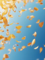 golden leaves scattered mid-fall, their gentle movement set against the rich blue of a clear autumn day